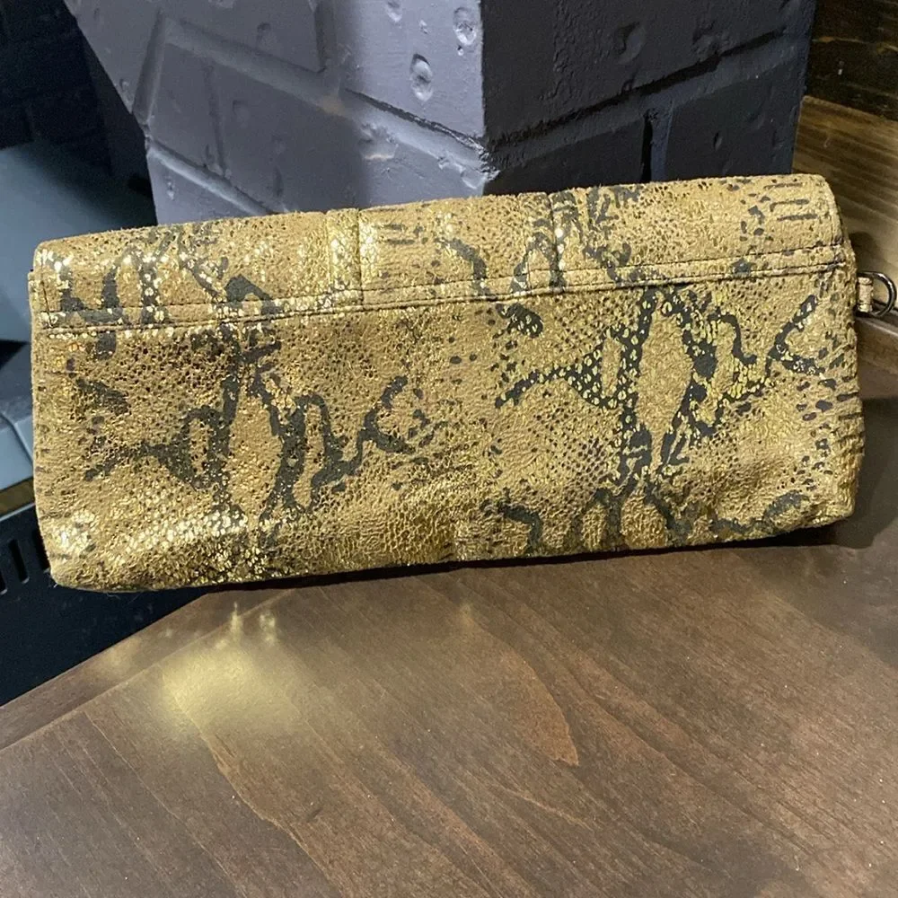 Kenneth Cole Reaction Snakeskin Gold Foiling Clutch Wristlet Purse